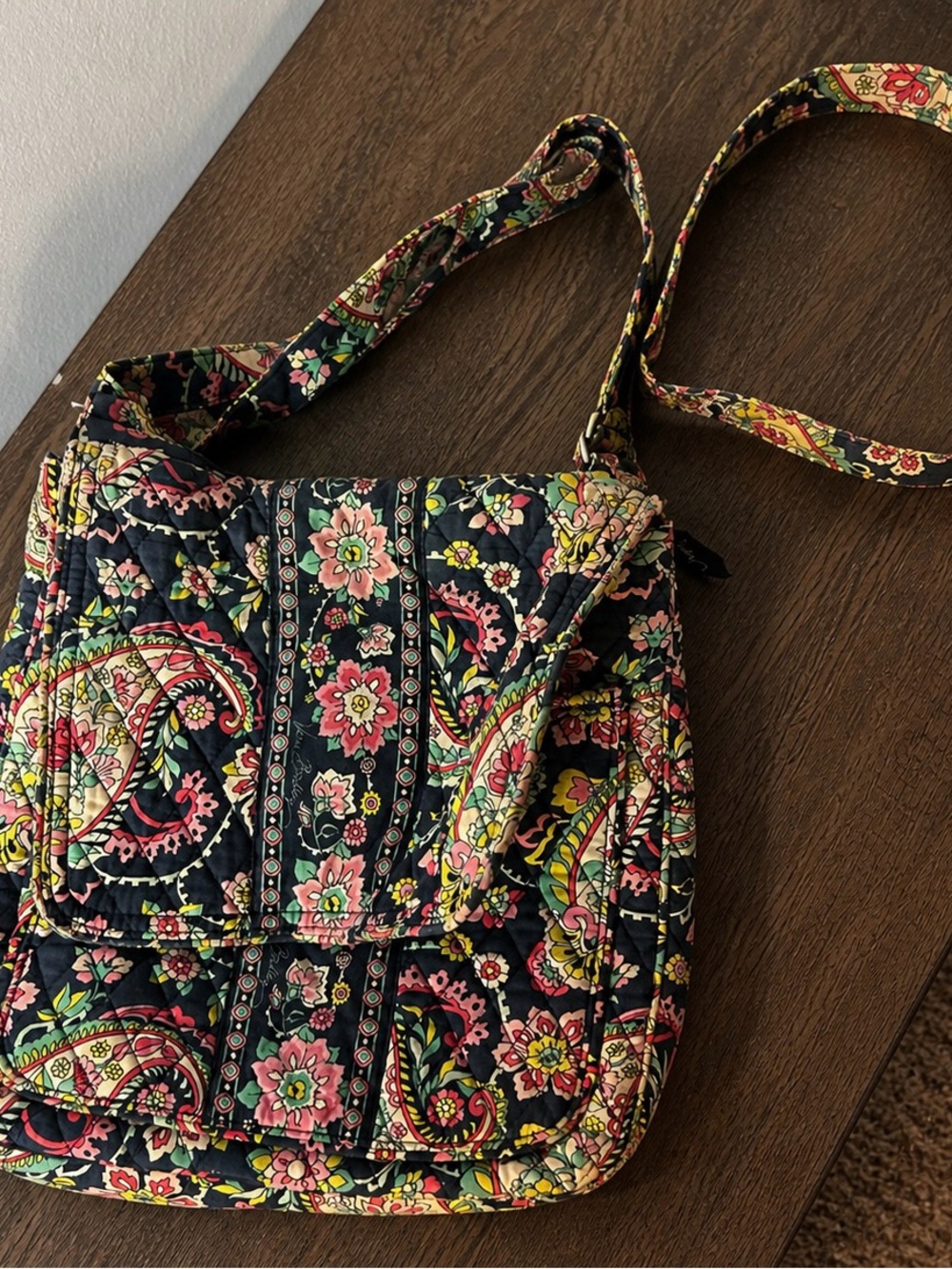 Quilted Floral Crossbody Bag in Black and Pink